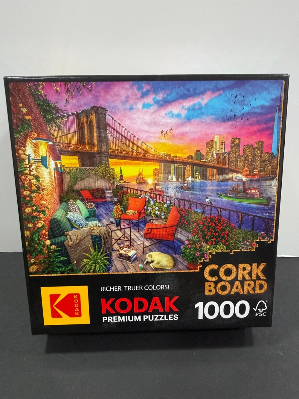 Kodak Jigsaw Puzzle Premium Cork 🔴3/$25🔴Manhattan Balcony Sunset 1000 Piece